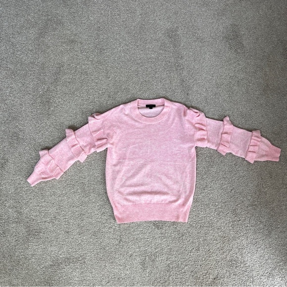 J. Crew Pink Ruffle Sleeve Crew Neck Sweater Size XS - Picture 4 of 11
